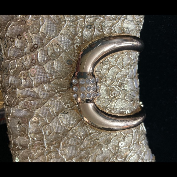 Gold vine detailing and blinged out buckle evening bag. Gold tone chain strap - Picture 2 of 6